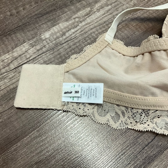 AERIE REAL HAPPY WIRELESS LIGHTLY LINED LACE BRA SIZE 36D IN NUDE NWT - Picture 4 of 4